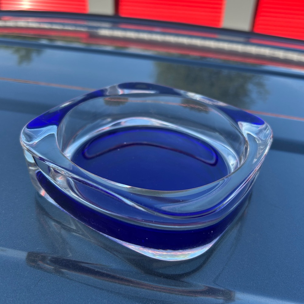 Pierre Cardin Vintage Cobalt Blue Art Glass Square Ashtray Trinket Dish Signed